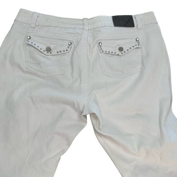 Almost Famous Destroyed Distressed White Studded Rhinestone Boyfriend Jeans 20 - Picture 8 of 13